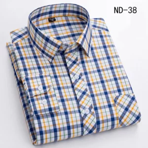 New Cotton Plaid Shirts For Man Long Sleeve Single Pocket Regular Fit Soft Easy Care Classic Dress Casual Shirts Man Clothing - Image 3