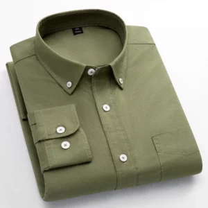 Classic fit fasion 100%Cotton long-sleeve shirt for men single pocket slim fit Casual top soft Oxford solid color office clothes - Image 6