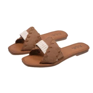 Slippers Women Summer 2023 New Retro Designer Luxury Sandals Flat Casual Square Toe Outdoor Beach Slipper Pantuflas De Mujer - Image 6