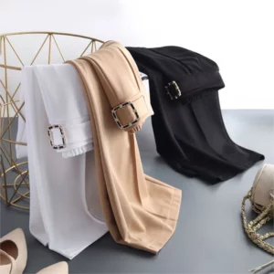 Khaki High Waist Ice Silk Wide Leg Pantalones 2023 Summer Design Mom's Straight Trousers Elegant Elastic Waist Baggy Pants Women - Image 5