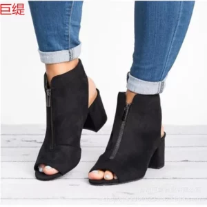 Fashion Women's Plus Size Fish Mouth Chunky Heel Sandals Elegant Medium Heel Women's Shoes Comfortable Peep Toe Shoes - Image 4