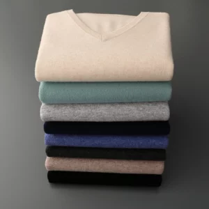 Autumn And Winter New Men's V-Neck Cashmere Loose Thickened Solid Color Wool Knitted Bottoming Shirt Business Casual Sweater - Image 6