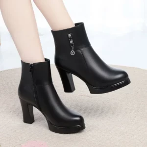 Shoes for Women 2024 Hot Sale Side Zipper Women's Boots Winter Warm Mature Ankle Boots Women Short Plush Square Heel Shoes Women - Image 2