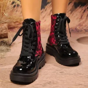 Women's Shoes 2024 High Quality Lace-up Women's Boots Fashion Leopard Print Modern Boots Women Winter Plus Size Mid-Calf Boots - Image 3