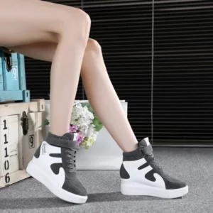 Red Sneakers Women 2021 New High Top Platform Casual Wedges Autumn Winter Female Black Internal Increase Vulcanize Shoes Lace-up - Image 4