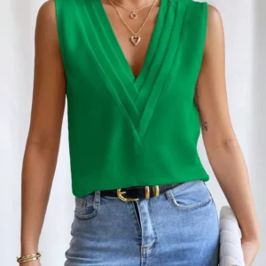 Office Lady Tank Top Summer Sleeveless Deep V Solid Shirt Women Minimalist T-Shirt Clothes - Image 4