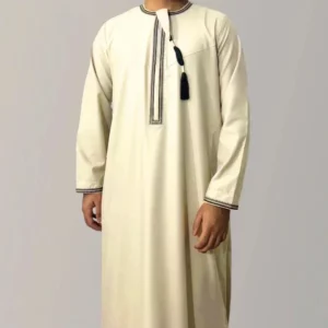 New Muslim Men Long Sleeve Pullover Dress Abaya Daffah Jubba Thobe Pakistan Saudi Arab Kaftan Islam Clothing Prayer Robe Afghan - Image 3
