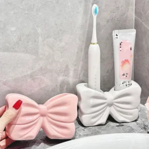 1pc Ceramic Bow Toothbrush Holder Ornament Ceramic Toothbrush, Toothpaste Storage Rack Bathroom Accessories Brush Holder - Image 6