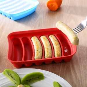 6-Grid Hot Dog Sausage Mold Food Grade Silicone Household Ham Hot Dog Making Tray Household Cake Baking Mold with Cover Kit Tool - Image 2