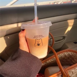 Kawaii Water Bottle For Coffee Juice Tea Cute Tumbler Plastic Cups With Straw Lid Portable Reusable Drinking Bottle BPA Free - Image 5