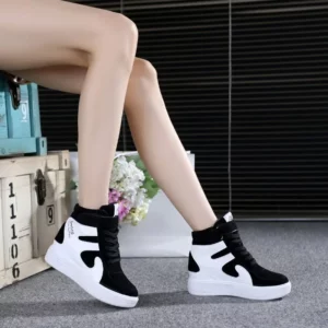 Red Sneakers Women 2021 New High Top Platform Casual Wedges Autumn Winter Female Black Internal Increase Vulcanize Shoes Lace-up - Image 3