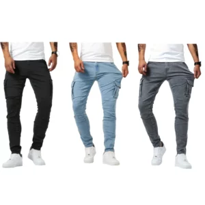 new Jeans Men Pants Wash Solid Color Multi Pockets Denim Mid Waist Cargo Jeans Plus Size Fahsion Casual Trousers Male Daily Wear - Image 5