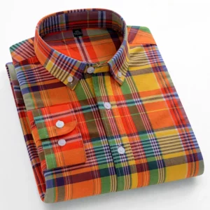 Fashion korean trends casual long-sleeve shirts for men slim fit plain shirt 100%cotton plaid striped tops soft designer clothes - Image 1