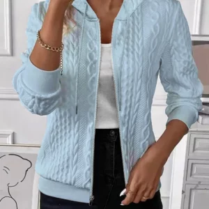 New Fashion Hooded Sweatshirts For Women 2024 Casual Loose Long Sleeve Zipper Coat Autumn Winter Solid Hoodies Jackets White - Image 3