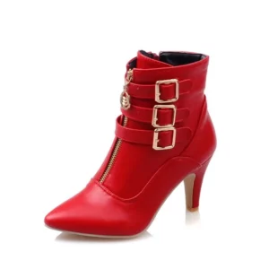 Women Shoes Boots Spring High Heels Ankle Boots Pointed Toe Buckle Boots Zip Ladies Shoes White Big Size 2023 - Image 4