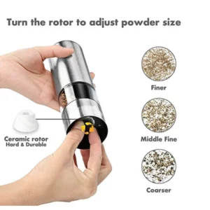 Electric Salt and Pepper Grinder - Single Battery Operated Stainless Steel Salt or Pepper Mill with Adjustable Ceramic Grinder - Image 4