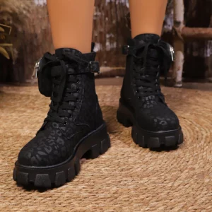 Women's Ankle Boots 2024 Winter New Outdoor leopard print Sexy High Heels Fashion Boots Lace Up Shoes Women Platform Boots - Image 6
