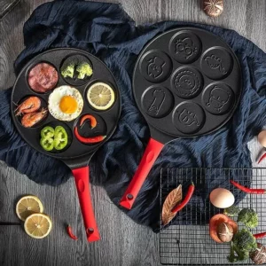 Seven-hole Breakfast Frying Pan Animal Face Design Multi-function Wheel Pancake Pan Small Egg Dumpling Non-stick Frying Mould - Image 2