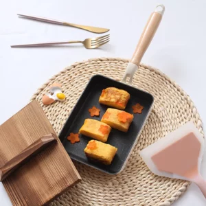 Japanese Square Non-Stick Frying Pan with Wooden Handle Omelette Saucepan Maifan Stone Mini Pots Home Kitchen Cookware Utensils - Image 4