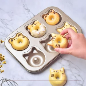 6cup Donut Cartoon Bear Baking Tools with Chocolate Cake Baking Tray, Non-Stick Cake Pan Madeleine Mold, Mini Donut Muffin Pan - Image 3