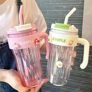 Simple Large Capacity Handy Plastic Cup Girl Office Mug Handle Straw Water Cup Couple Drinking Cup Summer Coffee Mug - Image 4