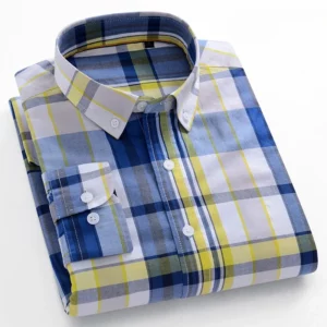 Fashion korean trends casual long-sleeve shirts for men slim fit plain shirt 100%cotton plaid striped tops soft designer clothes - Image 4