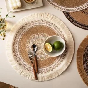Round Placemat Table Non-Slip Jute Mats for Dining Table Decoration Accessories Kitchen Placemats Coffee Coasters Party Dinner - Image 3