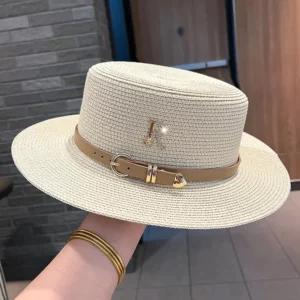 New Metal R Letter Buckle Straw Hat Leisure Summer Travel Sunscreen Hat Women's Fashionable Beach Hat Vintage Hat Church Hats - Image 6