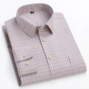 New in shirt plus size 14xl100%cotton long-sleeve shirts for men slim fit formal plain shirt soft plaid striped business clothes - Image 3