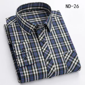 New Cotton Plaid Shirts For Man Long Sleeve Single Pocket Regular Fit Soft Easy Care Classic Dress Casual Shirts Man Clothing - Image 2
