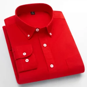 Classic fit fasion 100%Cotton long-sleeve shirt for men single pocket slim fit Casual top soft Oxford solid color office clothes - Image 4