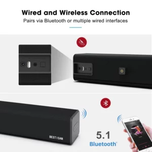 Bestisan Sound 2.0 Channel Soundbar with Built in Subwoofer Speaker, Bluetooth 5.1, Surround Sound Systems for PC, TV Latop, 80W - Image 2