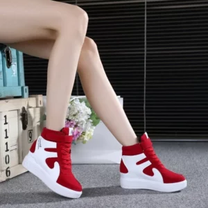 Red Sneakers Women 2021 New High Top Platform Casual Wedges Autumn Winter Female Black Internal Increase Vulcanize Shoes Lace-up - Image 2