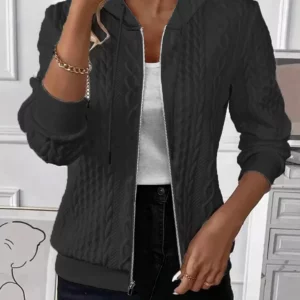 New Fashion Hooded Sweatshirts For Women 2024 Casual Loose Long Sleeve Zipper Coat Autumn Winter Solid Hoodies Jackets White - Image 5