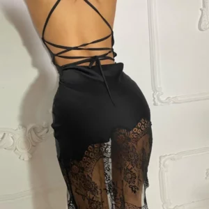 Sexy Lace Hemline Patchwork Slim Bodycon Dress Women Backless Cross Bandage Skinny Dress Elegant Club Party Vestidos - Image 3