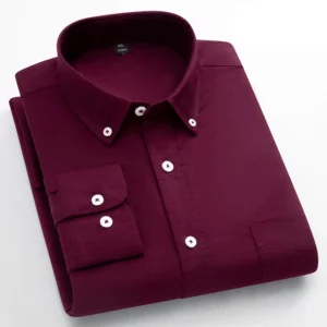 Classic fit fasion 100%Cotton long-sleeve shirt for men single pocket slim fit Casual top soft Oxford solid color office clothes - Image 5