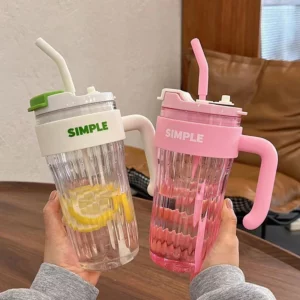 Simple Large Capacity Handy Plastic Cup Girl Office Mug Handle Straw Water Cup Couple Drinking Cup Summer Coffee Mug - Image 2