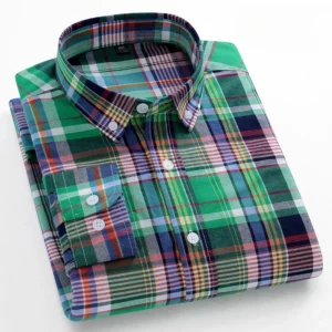 Fashion korean trends casual long-sleeve shirts for men slim fit plain shirt 100%cotton plaid striped tops soft designer clothes - Image 2