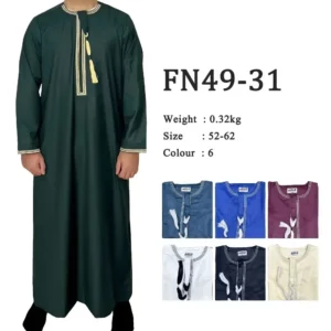 New Muslim Men Long Sleeve Pullover Dress Abaya Daffah Jubba Thobe Pakistan Saudi Arab Kaftan Islam Clothing Prayer Robe Afghan - Image 2