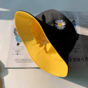 Small Daisy Double-sided Bucket Hats for Women Spring and Summer Korean Version New Sunshadesun Hat Thin Pink Panama Cap - Image 2