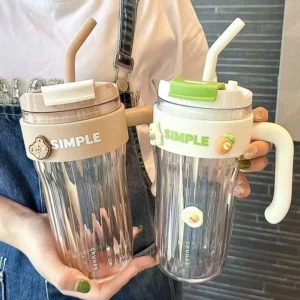 Simple Large Capacity Handy Plastic Cup Girl Office Mug Handle Straw Water Cup Couple Drinking Cup Summer Coffee Mug - Image 5