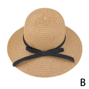 Summer Straw Hat Big Wide Brim Foldable Beach Sun Hat Straw Floppy Sun Block UV Protection Hat Ladies Outdoor Travel Straw Hat - Image 3