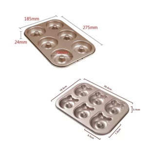 6cup Donut Cartoon Bear Baking Tools with Chocolate Cake Baking Tray, Non-Stick Cake Pan Madeleine Mold, Mini Donut Muffin Pan - Image 2