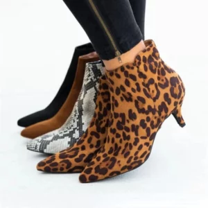 Luxury Women's Boots Spring Pointed Toe Stiletto Ankle Boots Fashion Leopard Print Women High heel suede Side Zipper Boots 35-43 - Image 5
