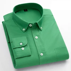 Classic fit fasion 100%Cotton long-sleeve shirt for men single pocket slim fit Casual top soft Oxford solid color office clothes - Image 3