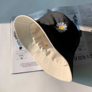 Small Daisy Double-sided Bucket Hats for Women Spring and Summer Korean Version New Sunshadesun Hat Thin Pink Panama Cap - Image 1