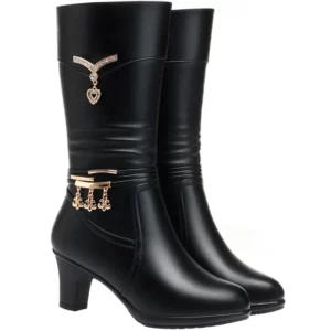 Women Comfortable Fleece Medium Boots Autumn Winter New Style Thick Heel Side Zipper Pointed Fashion High Heels Boots Elegant - Image 5
