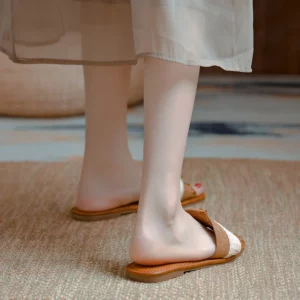 Slippers Women Summer 2023 New Retro Designer Luxury Sandals Flat Casual Square Toe Outdoor Beach Slipper Pantuflas De Mujer - Image 3