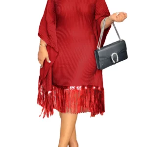 Znaiml Elegant Batwing Sleeve Tassel Slim Birthday Party Black Midi Dresses Women Sexy Evening Prom Bodycon African Vestidos New - Image 5