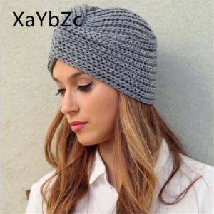 Women's Knitted Turban Hat Bohemia Cashmere Cross Wrap Head Lndian Wool Bonnet Turbante Cap - Image 1